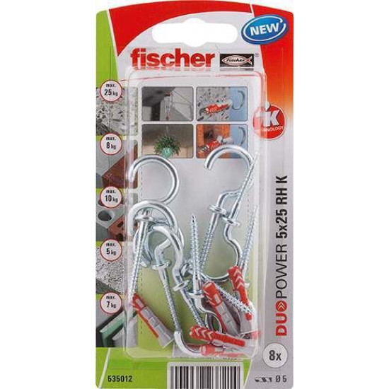 დიუბელი თვითმჭრელით რკალისებრი Fischer Duopower 5x25 WH 8 ც 535012 ხელსაწყოები, სამაგრები გამოიყენება ზემტკიცე სამაგრის შესაქმნელად ჩამოსაკიდი ელემენტებისთვის. დიუბელი თვითმჭრელით რკალისებრი Fischer Duopower 5x25 WH 8 ც 535012