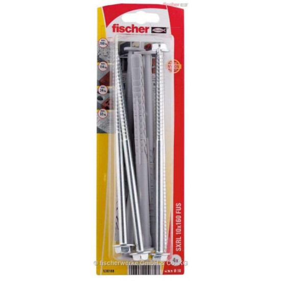 დიუბელი თვითმჭრელით Fischer SXRL 10x160 FUS T 4 ც 536188 ხელსაწყოები, სამაგრები გამოიყენება ზემტკიცე სამაგრის შესაქმნელად ჩამოსაკიდი ელემენტებისთვის. დიუბელი თვითმჭრელით Fischer SXRL 10x160 FUS T 4 ც 536188