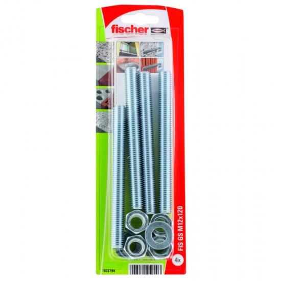 ღერო ხრახნიანი Fischer GS M12x120 K 4 ც 503794 ხელსაწყოები, სამაგრები ეს არის ღერო ხრახნიანი, რომელიც გამოიყენება სანტექნიკური მოწყობილობების დასამაგრებლად ხის, ბეტონის, აგურის და ქვის ზედაპირებზე. ღერო ხრახნიანი Fischer GS M12x120 K 4 ც 503794