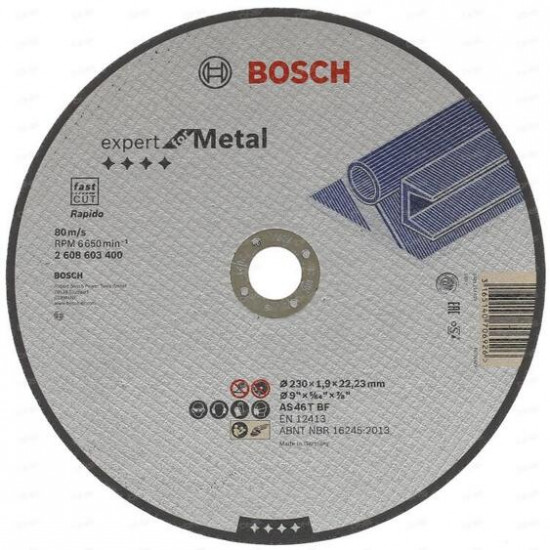 საჭრელი დისკი ლითონისთვის Bosch Expert for Metal 230x22.23x1.9 მმ (2608603400) ხელსაწყოები, ინსტრუმენტების მასალები საჭრელი დისკი ლითონისთვის Bosch Expert for Metal 230x22. საჭრელი დისკი ლითონისთვის Bosch Expert for Metal 230x22.23x1.9 მმ (2608603400)