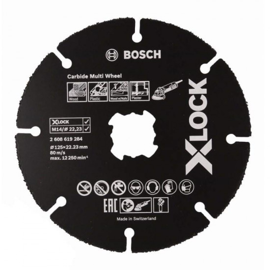 საჭრელი დისკი ხისთვის Bosch X-LOCK Carbide Multi Wheel 125x1x22.23 მმ (2608619284) ხელსაწყოები, ინსტრუმენტების მასალები Bosch X-LOCK Carbide Multi Wheel განკუთვნილია კუთხის სახეხი მანქანებისთვის, როგორც X-Lock სამაგრი სისტემით, ასევე ჩვეულებრივი სამაგრით. საჭრელი დისკი ხისთვის Bosch X-LOCK Carbide Multi Wheel 125x1x22.23 მმ (2608619284)