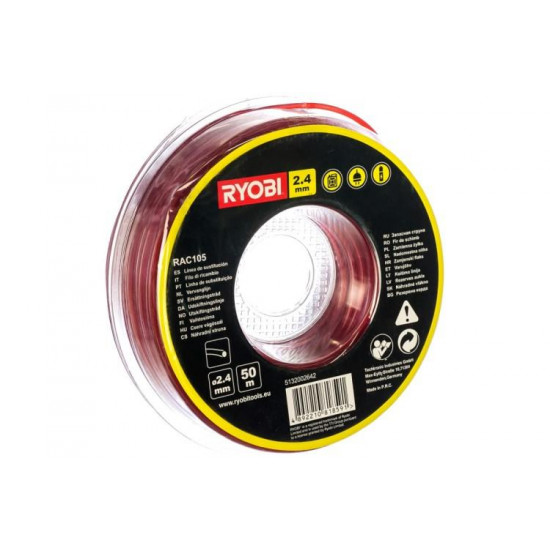 ძუა ტრიმერისთვის Ryobi RAC105 2.4 მმ 50 მ ხელსაწყოები, ბაღის ინსტრუმენტები ძუა ტრიმერისთვის Ryobi RAC105 ასრულებს საჭრელი ელემენტის როლს. ძუა ტრიმერისთვის Ryobi RAC105 2.4 მმ 50 მ