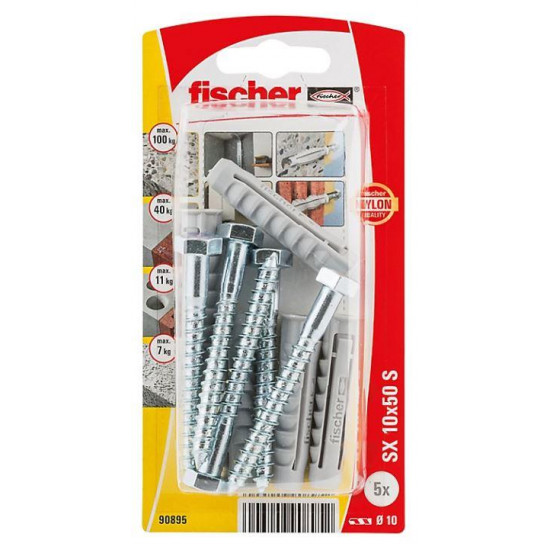 დიუბელი სჭვალით ექვსწახნაგა თავაკით Fischer SX10x50 S 5 ც 90895 ხელსაწყოები, სამაგრები გამოიყენება ზემტკიცე სამაგრის შესაქმნელად ჩამოსაკიდი ელემენტებისთვის. დიუბელი სჭვალით ექვსწახნაგა თავაკით Fischer SX10x50 S 5 ც 90895