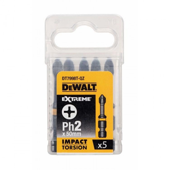 ბიტა დარტყმითი DeWalt DT7998T-QZ PH2 50 მმ 5 ც ხელსაწყოები, ინსტრუმენტების მასალები ტექნიკური მახასიათებლები:• მწარმოებელი: DeWalt• ბიტის ტიპი: PH2 კომპლექტაცია:• ბიტა დარტყმითი DeWalt DT7998T-QZ PH2 50 მმ 5 ც ფიზიკური პარამეტრები:• სიგრძე: 50 მმ ბიტა დარტყმითი DeWalt DT7998T-QZ PH2 50 მმ 5 ც