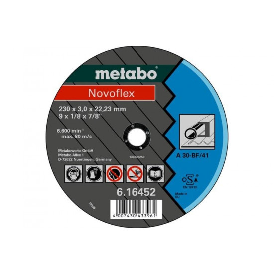 საჭრელი დისკი Metabo Novoflex 230x3,0x22,2 მმ ხელსაწყოები, ინსტრუმენტების მასალები საჭრელი დისკი Metabo Novoflex 230x3,0x22,2 მმ ტექნიკური მახასიათებლები:• მწარმოებელი: Metabo • დიამეტრი: 230x3,0x22,2 მმ საჭრელი დისკი Metabo Novoflex 230x3,0x22,2 მმ