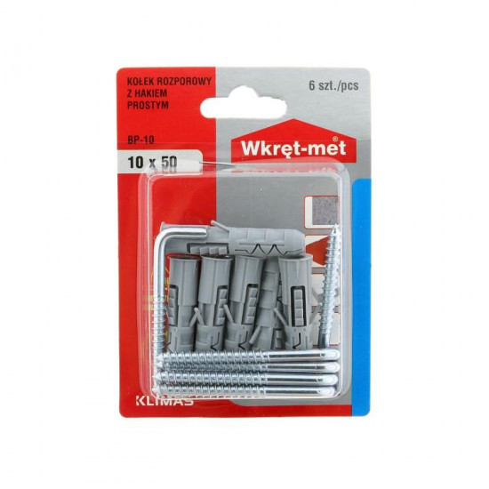 დიუბელი კავით 90° Wkret-met BP-10 10x50/60 მმ 6 ც ხელსაწყოები, სამაგრები Wkret-met BP-10 გამოიყენება ავეჯის თაროს, ნახატის, კარნიზის, კედლის სანათის დასამაგრებლად. დიუბელი კავით 90° Wkret-met BP-10 10x50-60 მმ 6 ც