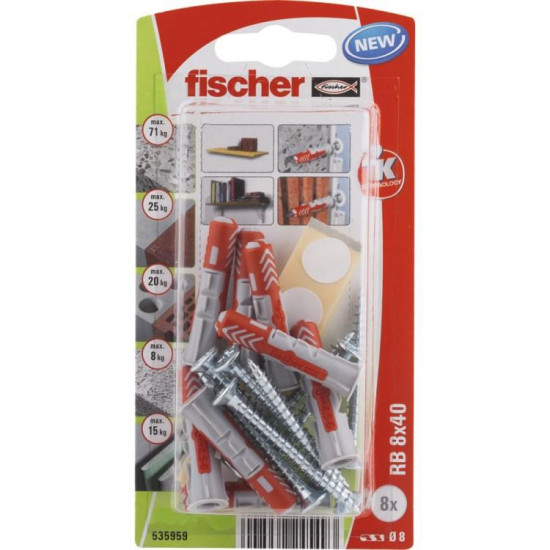 დიუბელი თვითმჭრელით Fischer Duopower 8x40 8 ც 535959 ხელსაწყოები, სამაგრები ეს არის სამაგრი ელემენტი, რომელიც გამოიყენება სანტექნიკური მოწყობილობების დასამაგრებლად ხის, ბეტონის, აგურის და ქვის ზედაპირებზე. დიუბელი თვითმჭრელით Fischer Duopower 8x40 8 ც 535959