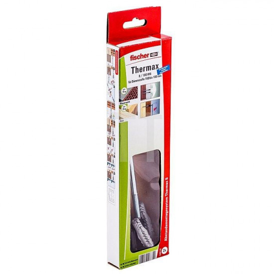 სამონტაჟო დიუბელი Fischer Thermax 8/180 M6 2 ც. ხელსაწყოები, სამაგრები სამონტაჟო სისტემა Fischer Thermax ამაგრებს მსუბუქ ტვირთებს, როგორებიცაა სანათები, საფოსტო ყუთები ან მეხამრიდები ბეტონში, აირბეტონში და აგურის კონსტრუქციებში. სამონტაჟო დიუბელი Fischer Thermax 8-180 M6 2 ც.