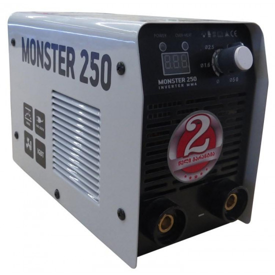 შესადუღებელი ინვერტორი MONSTER MS-250A MMA ხელსაწყოები, ელექტრო ინსტრუმენტები შესადუღებელი ინვერტორი MONSTER MS-250A MMA ტექნიკური მახასიათებლები:• ტიპი: ინვერტორი• შესადუღებელი დენი: 250 A დამატებითი მახასიათებლები:• 60%-250A/26. შესადუღებელი ინვერტორი MONSTER MS-250A MMA