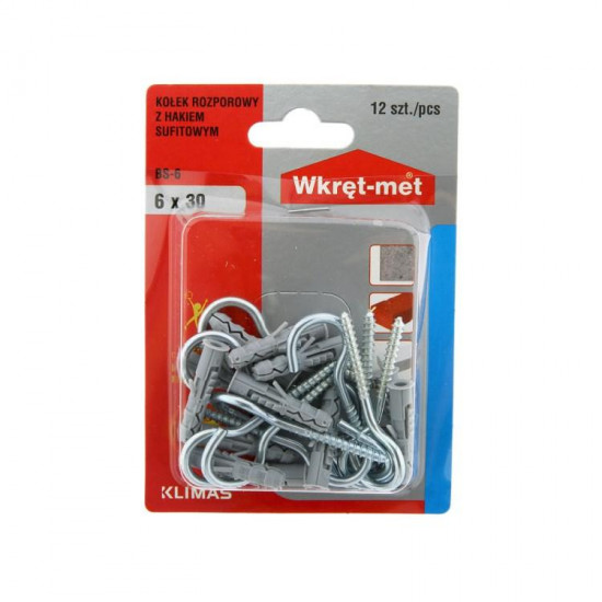 დიუბელი რკალით Wkret-met BS-06 6x30/55 მმ 12 ც ხელსაწყოები, სამაგრები Wkret-met BS-06 გამოიყენება ავეჯის თაროს, ნახატის, კარნიზის, კედლის სანათის დასამაგრებლად. დიუბელი რკალით Wkret-met BS-06 6x30-55 მმ 12 ც